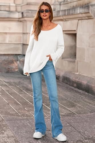 PRETTYGARDEN Women's Oversized Sweaters 2026 Casual Long Sleeve Scoop Neck Pullover Tops Loose Cozy Knit Spring Outfits(White,Medium) - Thumbnail 6