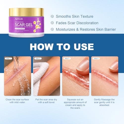 ARTLIB Scar Cream,Silicone Scar Gel,Helps Reduce Surgical Scars,Acne,Burn,Keloids Bump,Stretch Marks, Advanced Scar Removal Cream for Old and New Scars(1.69oz) - Thumbnail 3