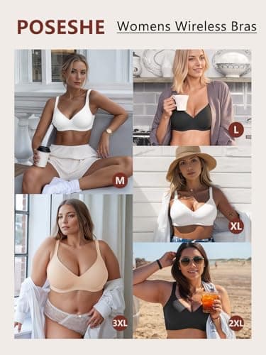 POSESHE Womens Comfortable Bras Wireless Full Coverage Bralettes Seamless Tshirts Bras Push Up Bra with Extender Coffee - Thumbnail 6