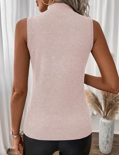 LaGracia Womens Mock Neck Sleeveless Sweater for Women Summer Spring Business Casual Wool Blend Tank Tops Knit Pullover Sweaters Beige M - Thumbnail 6