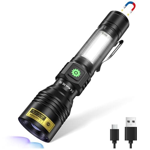 DARKDAWN UV Flashlight 365nm & 395nm Dual Black Light, Powerful USB Rechargeable Ultraviolet LED Blacklight Woods Lamp, Focusable Portable Detector for Pet Urine Stains, Uranium Glass, Resin Curing - Image 1
