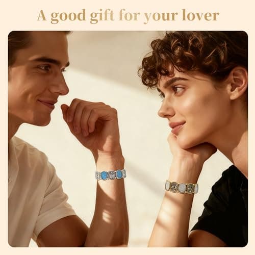 BHDJSHX Vintage Distressed Geometric Bracelet For Men Women, Metal Mplicing Modern Retro Statement Jewelry with Oval Textured Elements, Boho Chic Daily & Party Wear Accessories (Gold) - Thumbnail 4
