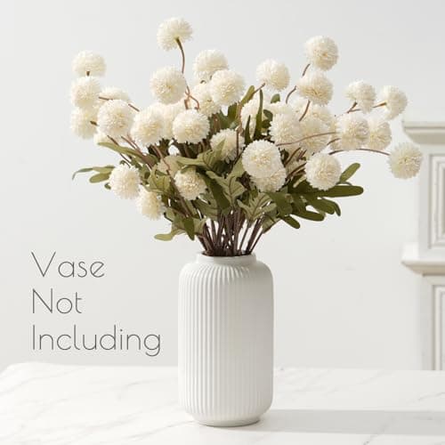 trytuny Fake Fall Flowers for Vase, Faux Silk Kiku Mums, Artificial Pom pom Floral Bouquets Indoor Centerpiece Office Coffee Table Boho Home Decorations (9, White) - Thumbnail 5