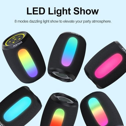 Portable Bluetooth Speaker, 2026 Powerful Stereo Loud Sound Wireless Speaker, 8 LED Modes, IPX5 Waterproof, Up to 36H Playtime, BT 5.3 with AUX, TWS Pairing, for Outdoor/Home/Party/Beach, Ideal Gifts - Thumbnail 3