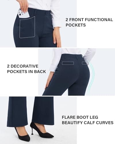 Stelle Womens 30" Dress Pants Bootcut Flare Business Casual Work Pants with Pockets Pull On Slacks Office Navy XX-Small - Thumbnail 5