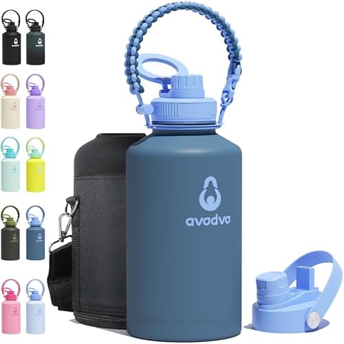 avodvo 64 oz Water Bottle with 2 Lids (2-in-1 Straw & Spout Lid, Magnetic Lid), Insulated Water Bottle with Strap, Stainless Steel Water Bottle for Hiking, Gym, Travel, BPA-Free, Dark Blue - Image 1