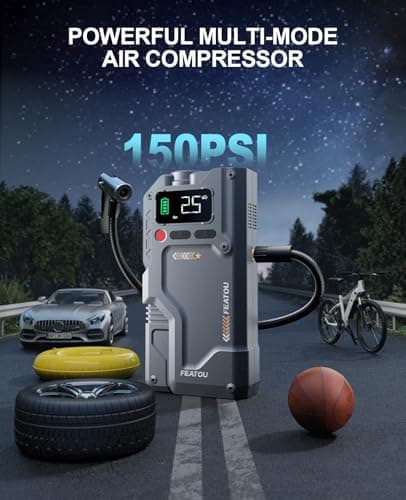 Featou Jump Starter with Air Compressor, 5 in 1 Functional Jump Box 5500A Peak Power Pack with 150PSI Digital Tire Inflator, Portable Car Charger Jumper for 9.0L Gas or 7.5L Diesel - Thumbnail 4