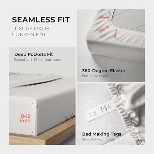 THREAD SPREAD 100% Egyptian Cotton Queen Sheets Set - 1200 Series Plush Collection Luxury Egyptian Cotton Sheets Queen Size Deep Pocket (4 PC, Light Grey), Soft, Cooling, Sateen Weave Sheet Set - Thumbnail 6