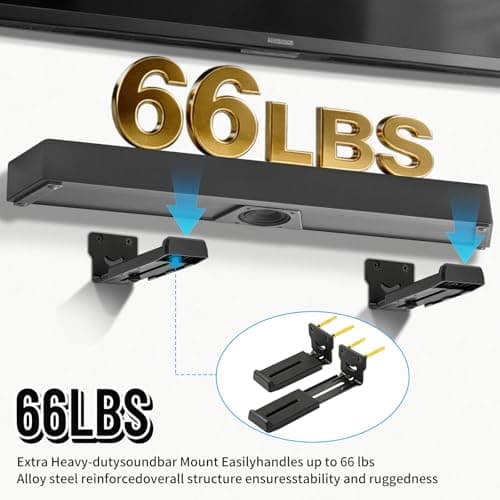 Kiiocwev Soundbar Wall Mount Bracket -Universal Soundbar Mount&Soundbar Shelf for Samsung,Bose,Vizio,LG,Sony,JBL and More,Hold up to 66LBS,Depth Adjustable 4.09”-7.28”,All-Metal Sturdy Design - Thumbnail 5