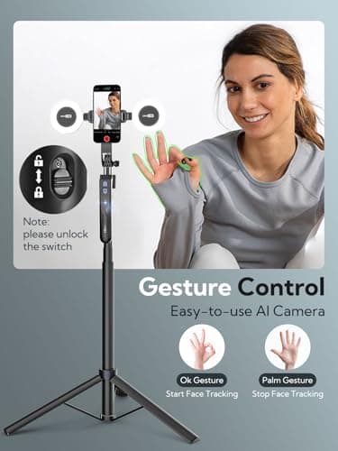 USKEYVISION Auto Face Tracking Tripod 360 Rotation,70.9” Phone Tripod for iPhone w/Fill Light,Selfie Stick for iPhone w/Remote Control,Phone Holder Video Recording for Content Creators TikTok(UTK-02) - Thumbnail 3
