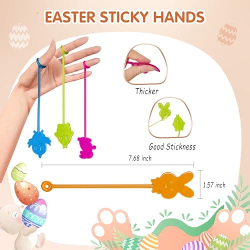 Easter Sticky Hands Bulk 42 PCS Party Favors for Kids Easter Egg Fillers Basket Stuffers Stretchy Sticky Hand Toy Goodie Bag Stuffers Classroom Prizes for Kids Toys Carnival Birthday Party Supplies - Thumbnail 2