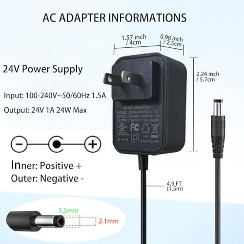 24V Power Supply 1A 24 Volt AC Adapter 100-240v 50-60hz Switching Adapter with 5.5 x 2.1mm DC Plug and 8 Tips Power Cord for LED Strip Light DC24V Transformer 1.5m - Thumbnail 2