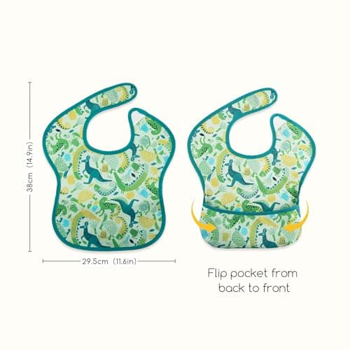 CIVARUA KIDS 3-Pack Waterproof Baby Bibs for Eating - Mess Proof Lightweight Toddler Feeding Bibs with Large Food Catcher, Food-Grade Baby Eating Essentials, Easy to Put On & Clean(Green Animals) - Thumbnail 5