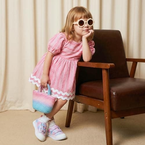 noorkiz Toddler Wide Toe Box Barefoot Shoes Glitter Girls Sneakers Lightweight Fashion Kids First Walking Shoe for School Preschool Activities Tie-Dye Pink Toddler Size 10 - Thumbnail 2