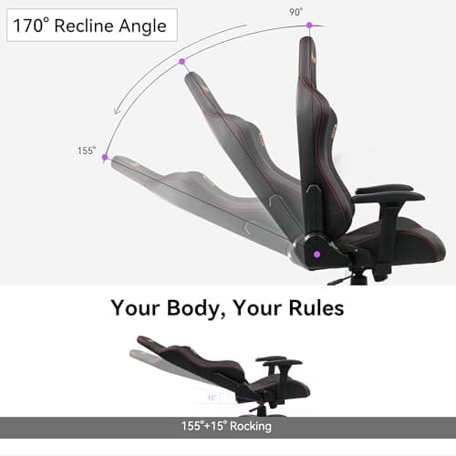 VENTUVIBE Gaming Chair 4D Adjustable Armrests - 170° Reclining & 320lb Capacity, High Back Ergonomic Computer Chair with Lumbar Support, Office Game Chair for Adults, PU Black - Thumbnail 6