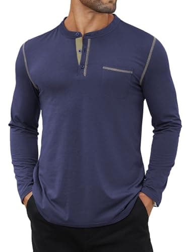 Hardaddy Men's Color Contrast Henley Shirt Long Sleeve Button T-Shirt Lightweight Henley Tshirt for Men Basic Pullover Shirt with Pocket Navy Blue XXL - Image 1