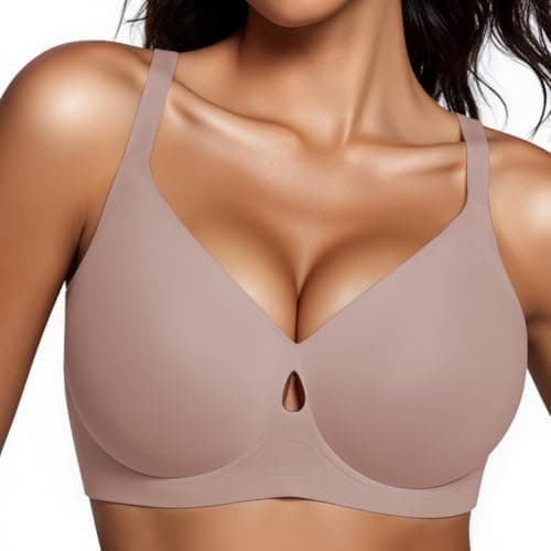 UIMERO Jelly Bras for Women Wireless Womens Bras No Underwire Supportive Comfortable Everyday Seamless Tshirt Bra Coffee - Image 1