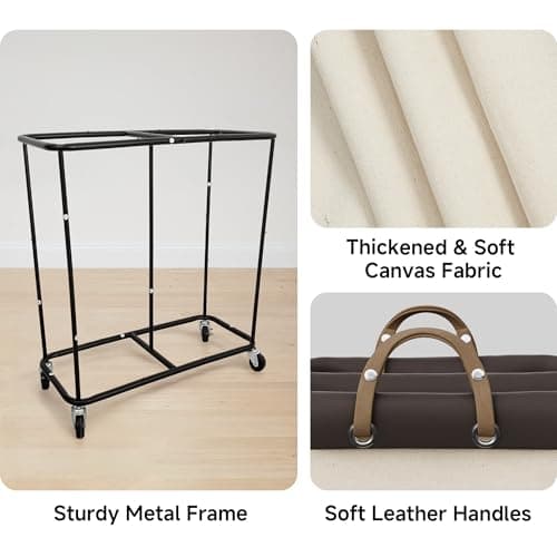 StorageWorks 280L Large Laundry Hamper with Wheels, Laundry Basket with Wheels 2 Sections, Clothes Sorter Cart with Divider for Hotel, Home, Beige, 1-Pack - Thumbnail 4