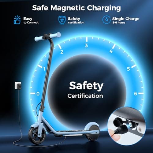 Electric Scooter for Kids, 150W Motor, Simple One-Button Control, 2 Safe Speeds (6/10 MPH), Colorful Lights, Magnetic Charging, Dual Brake System, Ideal Presents for Boys & Girls, Blue - Thumbnail 3