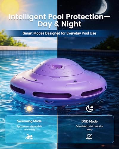 Smart Pool Alarm with App for Inground & Above Ground Pools, Adjustable Sensitivity Water Detection Alarm up to 20x40ft, 85dB+ Safety Alerts for Kids, Pets & Accidental Entry(Purple) - Thumbnail 4