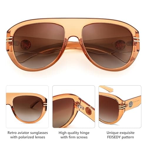 FEISEDY Retro Polarized Oversized Sunglasses for Men Women Trendy 70s Vintage Plastic Frame Sun Glasses B4150 - Thumbnail 4