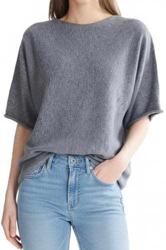 Orolay Short Sleeve Sweater for Women Lightweight Loose fit Pullover Sweater Boat Neck Knit Top for Spring Summer Gray - Image 1