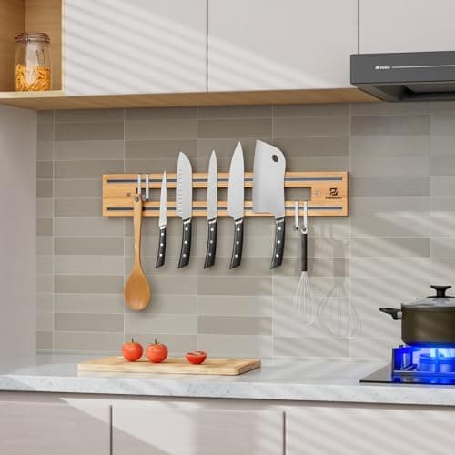 Magnetic Knife Holder for Wall, Magnet Knife Storage Strip Wooden 16.5 Inch, Use as Knife Bar, Knife Rack, Kitchen Utensil Organizers Tool, Wall Mount, Housewarming, Party, Gift - Thumbnail 4