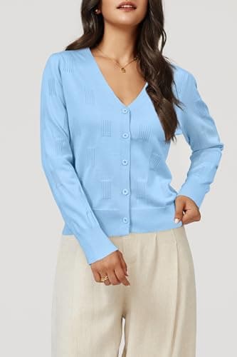 Arach&Cloz Cardigan Sweaters for Women Long Sleeve Summer Fall Lightweight Shrug Knit Sweater Tops Trendy Clothing Jacket Cozy Clouds Light Blue XXL - Thumbnail 2
