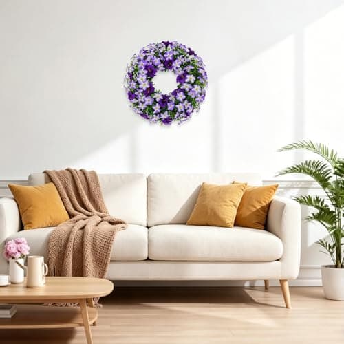 U'Artlines 20 Inch Boxwood Door Wreaths with Purple Morning Glory Flowers - Thumbnail 5