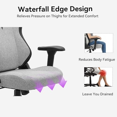 VENTUVIBE Gaming Chair - High Back Ergonomic Computer Chair with Lumbar Support, Video Game Chair-4D Adjustable Armrests,170° Reclining & 320lb Capacity,Fabric,Gray - Thumbnail 6