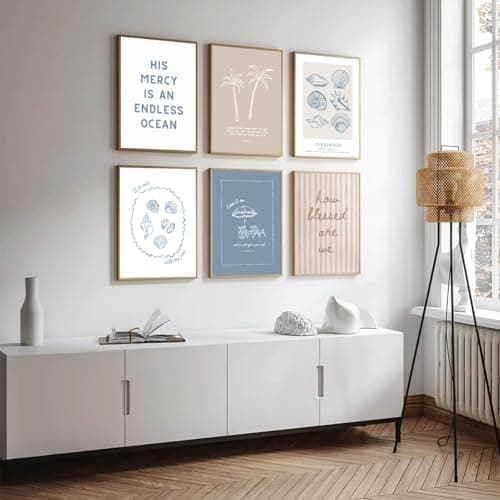 AHYARTLT 6Pcs Coastal Christian Wall Art Prints Seashell Bible Verse Posters Beachy Scripture Religious Wall Decor Pictures for Bedroom Living Room Home Decoration Unframed 12x16in - Thumbnail 6