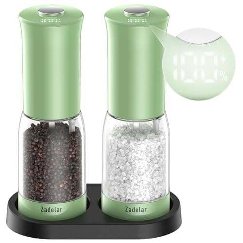 Zadelar Electric Salt and Pepper Grinder Set with LED Power Display,Larger Capacity Salt and Pepper Shakers Set Rechargeable Electric with Coarsenes,LED Light,One Hand Operation for Kitchen(Green) - Image 1