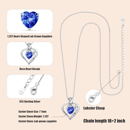 JACUPO Heart Birthstone Silver Necklace for Women(09 - Sapphire) - Thumbnail 4