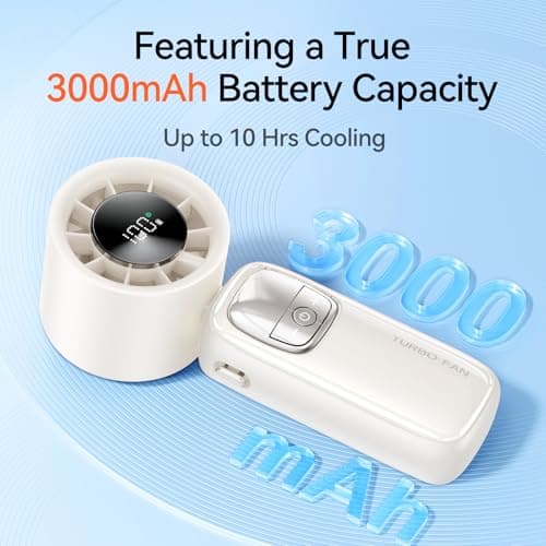 KIMMOO 3-in-1 Portable Handheld Turbo Fan-100 Speeds, 15000 RPM, 10Hrs Cooling, LED Display, 90° Rotation, Travel Fan, Mini Foldable Hand Held Personal Fan for Women Men (white) - Thumbnail 6