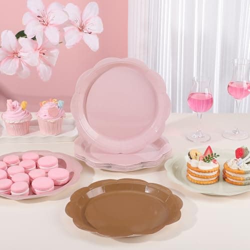 NatNarr 48 Pcs Boho Paper Plates, 4 Colors Gradient Scalloped Paper Plates 9 Inch Brown Disposable Dinner Dessert Plate for Birthday Party Wedding Baby Bridal Shower - Thumbnail 4