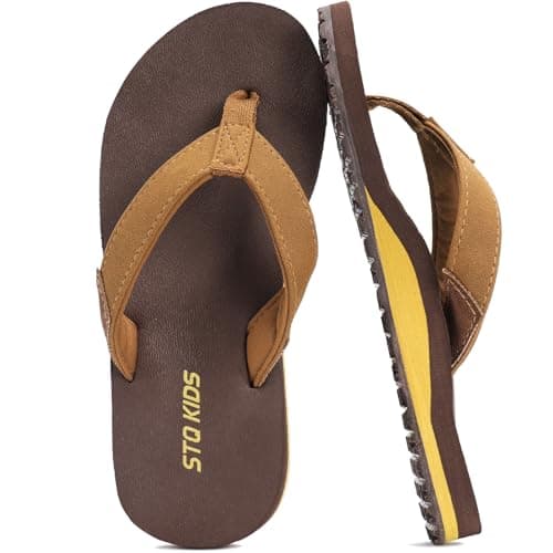 STQ KIDS Girls Boys Flip Flops for Kids Beach Sandals Arch Support Casual Summer Pool Sandal Light Swim Bath Shower Shoes Brown Size 6 Big Kid - Image 1