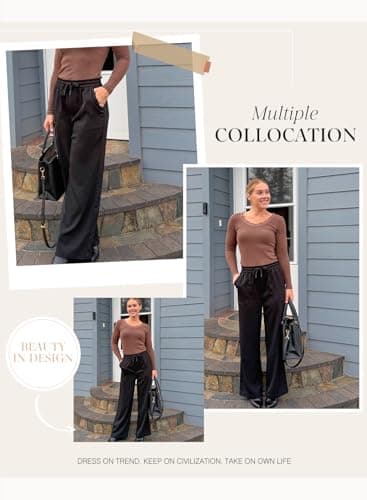 Dokotoo Black Pants for Women Womens Spring Fashion 2026 Casual High Waist Wide Leg Trousers Loose Elastic Drawstring Cargo Pants with Pockets Contrast Stitching Jogging Jogger Medium - Thumbnail 6