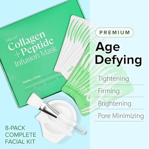 Ebanel Collagen Peptides Wash-Off Face Mask Set, 8 Pack Instant Skin Tightening and Lifting Masks, Brightening Face Mask with Niacinamide, Glutathione, Hyaluronic Acid, Vitamin C, Cica, B5, Albumen - Thumbnail 2