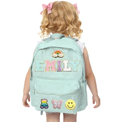 ROSLILY Custom Backpacks for Girls Boys Kids Personalized Back To School Backpack With Name Patch Nylon School Backpack for Birthday Christmas, Mint Green - Image 1