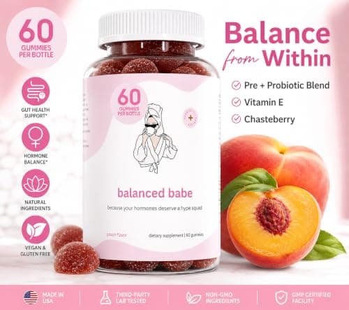 Balancing Act - Balanced Babe Women’s Probiotic Gummies with Prebiotic, Apple Cider Vinegar, LactoSpore®, DE111®, Vitamin B6 and Vitamin E – 60 Count (30 Day Supply) - Thumbnail 2