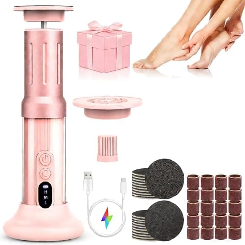 2 in 1 Electric Foot Callus Remover Women, 2000RPM Electric Callus Remover for Feet with 6 Adjustable Settings, Rechargeable Foot File with 40Pcs Sandpaper Discs for Women's Day Gift (Pink)