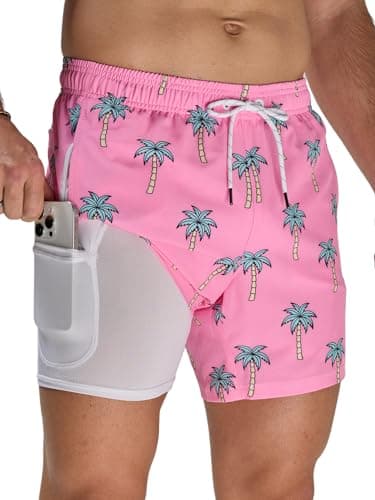 Arcweg Mens Swimming Trunks 2 in 1 with Boxer Liner 5.5" Quick Dry Swimwear Bathing Suit Swim Shorts with Zipper Pockets - Image 1