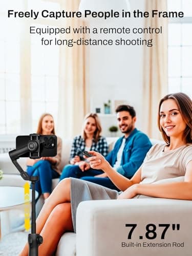 AOCHUAN Gimbal Stabilizer for iPhone w/Bluetooth Remote, 3-axis Phone Stabilizer w/7.8” Extension Rod, AI Face Tracking Smartphone Gimbal, Gesture Control for Video Shooting - Smart V8 Kit Black - Thumbnail 3