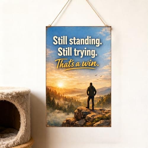 Still Standing Still Trying That’s A Win Tin Sign Vintage Inspirational Quote Metal Wall Decor Scenic Mountain Sunrise Rustic Motivation Plaque For Home Office Cabin Garage 8x12 Inch - Thumbnail 3