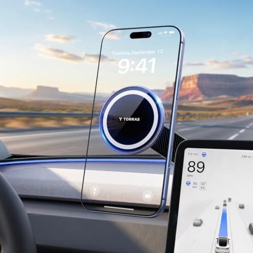 TORRAS Stow Tesla Phone Mount [Hidden & Strong Magnet] 360°Rotation Foldable Tesla Phone Holder Fit for All Phones, Tesla MagSafe Car Mount, Tesla Accessories for Model Y Model 3/S/X/Cybertruck