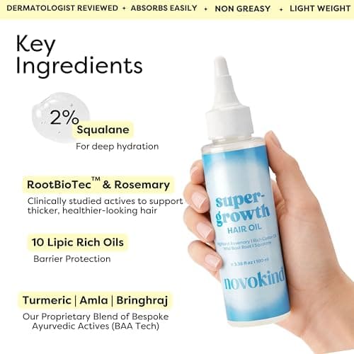 Novokind Rosemary Hair Growth Oil - Scalp Treatment for Thinning Hair, Improves Hair Density, Reduces Breakage & Deep Nourishment | Blended with Castor Oil, Biotin, Turmeric for Men & Women 3.38 fl oz - Thumbnail 3
