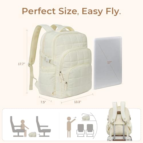 CLUCI Wrinkle-Resistant Laptop Backpack for Women, 17.3 Inch Anti Theft Travel Backpack, Puffer Quilted Work Backpack, Water Resistant College Bookbag with RFID - Thumbnail 4