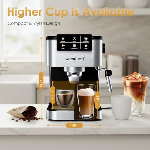 Geek Chef Espresso Machine with Milk Frother, 20 Bar Automatic Espresso Maker, Fast Heating Coffee Maker for Cappuccino, Latte & Iced Coffee, Easy to Use & Clean, for Home Barista - Thumbnail 6