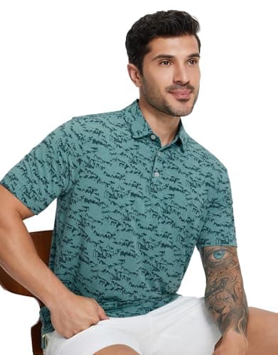 M MAELREG Polo Shirts for Men Collared Casual Print Lightweight Moisture Wicking Dry Fit Summer Golf Polos for Men - Thumbnail 4