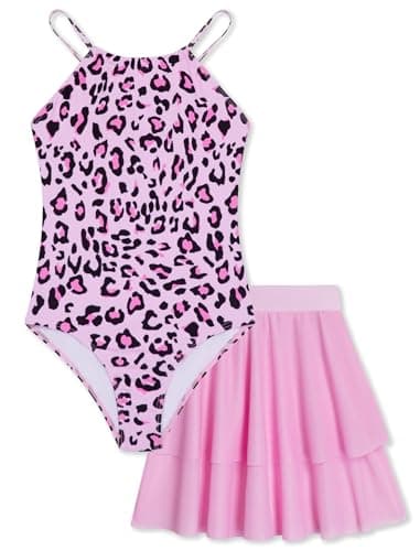 Seanrui Girls One Piece Swimsuits with Skirt 8-10 Cute Tankini Bathing Suits 2026 Girl Swimwear Size 10 for Teens Leopard - Image 1